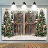 Lofaris Glitter Christmas Trees With Street Lamps Backdrop